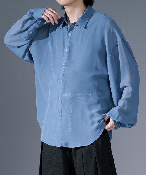 Ellno Loset(エルノロゼット)の「アソートデザインシアーシャツ(シャツ/ブラウス・メンズ・ブルー/ホワイト系その他/パープル/ブラック系その他/ブラック・LARGE/SMALL/MEDIUM)」の4枚目の写真