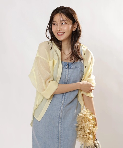 JUSGLITTY（ジャスグリッティー）の「２ＷＡＹリネンライクシアーシャツ（シャツ/ブラウス・レディース・サックスブルー/ピンク/ホワイト/イエロー/ベージュ・1/2）」の5枚目の写真