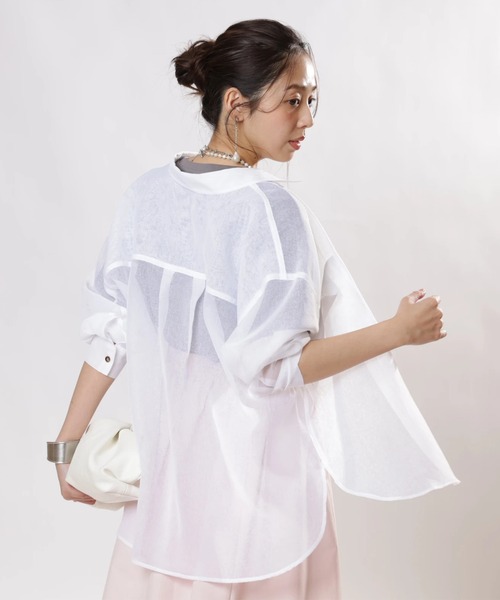 JUSGLITTY（ジャスグリッティー）の「２ＷＡＹリネンライクシアーシャツ（シャツ/ブラウス・レディース・サックスブルー/ピンク/ホワイト/イエロー/ベージュ・1/2）」の8枚目の写真