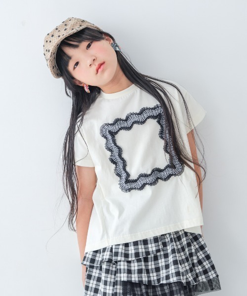unica(ユニカ)の「フレームデザインTシャツ(Tシャツ/カットソー・キッズ・チャコール/ピンク/オフホワイト・XL/L/M/S)」の1枚目の写真