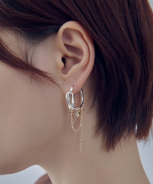 ハング チェーン × ノット フープ ピアス（ピアス（両耳用））｜GOLDY