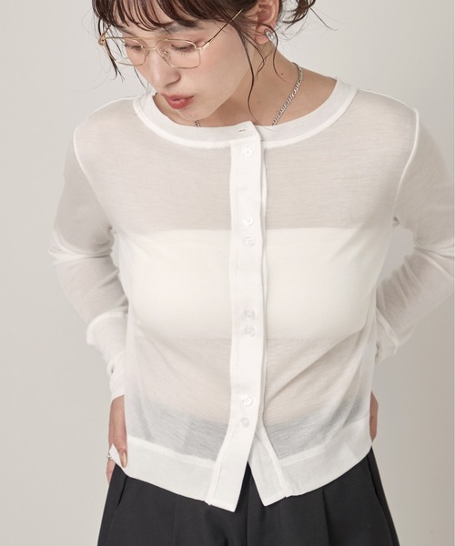 OFROOM(オフルーム)の「Sheer Skin Cardigan|シアースキンカーディガン(カーディガン/ボレロ・レディース・ネイビー/ピンク/ホワイト/ブルー/グレー/ブラック・FREE)」の2枚目の写真