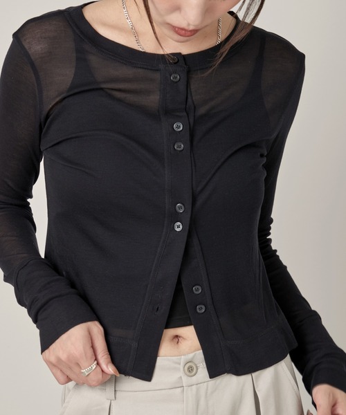 OFROOM(オフルーム)の「Sheer Skin Cardigan|シアースキンカーディガン(カーディガン/ボレロ・レディース・ネイビー/ピンク/ホワイト/ブルー/グレー/ブラック・FREE)」の3枚目の写真