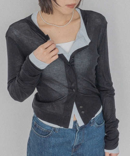 OFROOM(オフルーム)の「Sheer Skin Cardigan|シアースキンカーディガン(カーディガン/ボレロ・レディース・ネイビー/ピンク/ホワイト/ブルー/グレー/ブラック・FREE)」の12枚目の写真