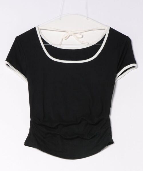 Jasmine Grandiflorum(ジャスミングランディフローラム)の「【Jasmine】クロップドリボンリンガーTシャツ (SS)(Tシャツ/カットソー・レディース・ピンク/ホワイト/ブラック・FREE)」の20枚目の写真