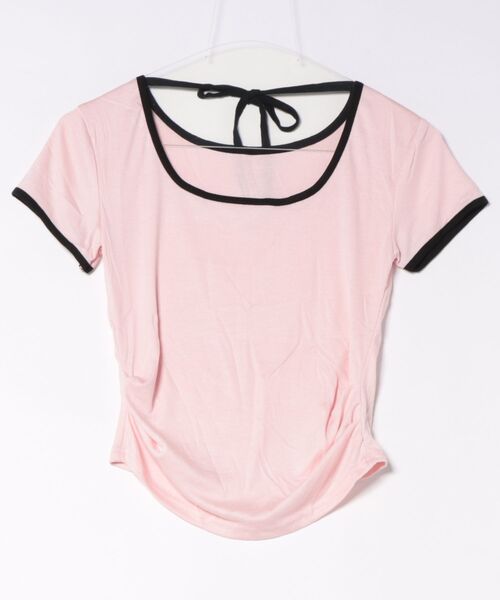 Jasmine Grandiflorum(ジャスミングランディフローラム)の「【Jasmine】クロップドリボンリンガーTシャツ (SS)(Tシャツ/カットソー・レディース・ピンク/ホワイト/ブラック・FREE)」の21枚目の写真