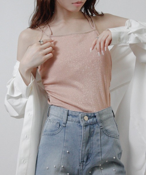 NYLAUS（ナイラス）の「【SG】カップ付き バッククロス ラメキャミソール（キャミソール・レディース・ブラック/シルバー/ピンク・M）」の3枚目の写真