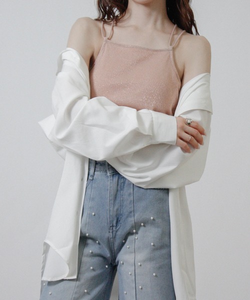 NYLAUS（ナイラス）の「【SG】カップ付き バッククロス ラメキャミソール（キャミソール・レディース・ブラック/シルバー/ピンク・M）」の9枚目の写真