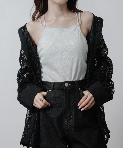 NYLAUS（ナイラス）の「【SG】カップ付き バッククロス ラメキャミソール（キャミソール・レディース・ブラック/シルバー/ピンク・M）」の12枚目の写真