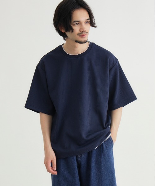BACK NUMBER(バックナンバー)の「BACK NUMBER(バックナンバー)ジャガードフェイクレイヤード半袖Tシャツ(Tシャツ/カットソー・メンズ・ネイビー/ダークグレー/グレー・S/L/XL/M)」の1枚目の写真