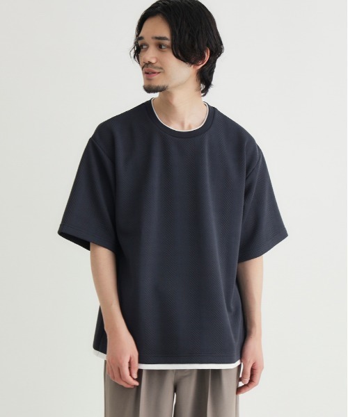 BACK NUMBER(バックナンバー)の「BACK NUMBER(バックナンバー)ジャガードフェイクレイヤード半袖Tシャツ(Tシャツ/カットソー・メンズ・ネイビー/ダークグレー/グレー・S/L/XL/M)」の3枚目の写真