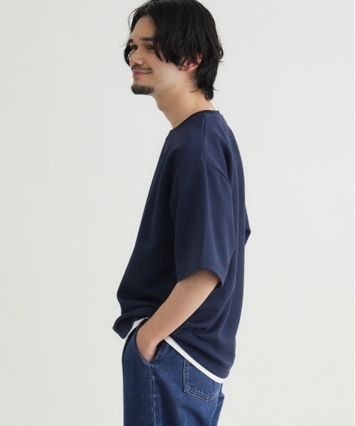 BACK NUMBER(バックナンバー)の「BACK NUMBER(バックナンバー)ジャガードフェイクレイヤード半袖Tシャツ(Tシャツ/カットソー・メンズ・ネイビー/ダークグレー/グレー・S/L/XL/M)」の5枚目の写真