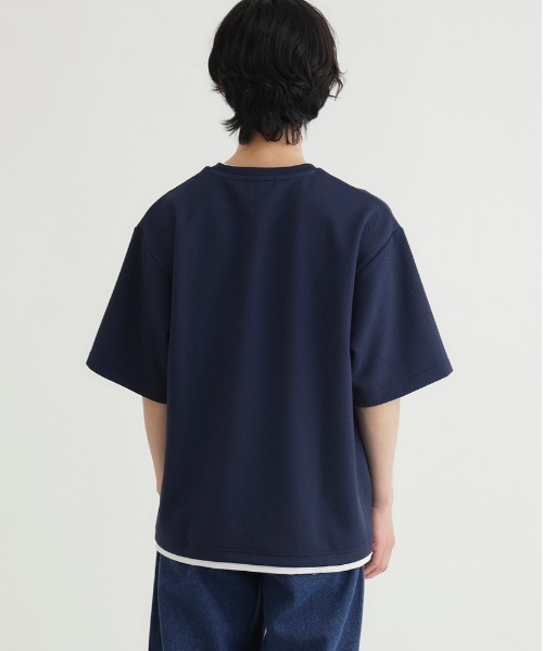 BACK NUMBER(バックナンバー)の「BACK NUMBER(バックナンバー)ジャガードフェイクレイヤード半袖Tシャツ(Tシャツ/カットソー・メンズ・ネイビー/ダークグレー/グレー・S/L/XL/M)」の6枚目の写真