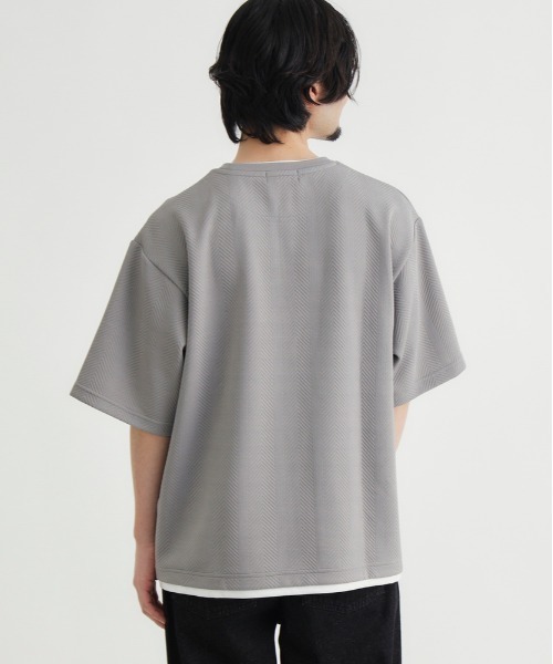 BACK NUMBER(バックナンバー)の「BACK NUMBER(バックナンバー)ジャガードフェイクレイヤード半袖Tシャツ(Tシャツ/カットソー・メンズ・ネイビー/ダークグレー/グレー・S/L/XL/M)」の8枚目の写真