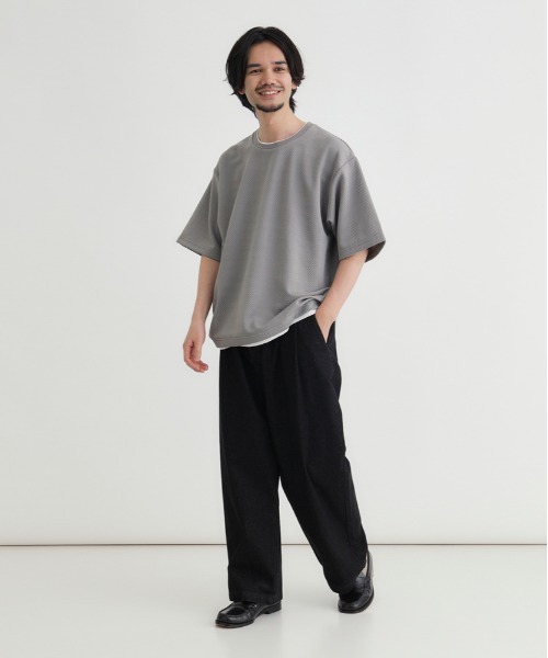 BACK NUMBER(バックナンバー)の「BACK NUMBER(バックナンバー)ジャガードフェイクレイヤード半袖Tシャツ(Tシャツ/カットソー・メンズ・ネイビー/ダークグレー/グレー・S/L/XL/M)」の9枚目の写真