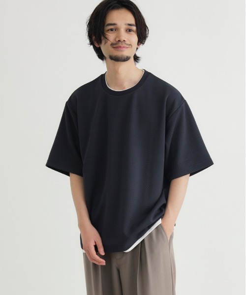 BACK NUMBER(バックナンバー)の「BACK NUMBER(バックナンバー)ジャガードフェイクレイヤード半袖Tシャツ(Tシャツ/カットソー・メンズ・ネイビー/ダークグレー/グレー・S/L/XL/M)」の10枚目の写真