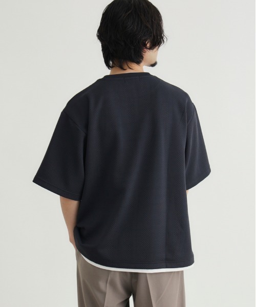 BACK NUMBER(バックナンバー)の「BACK NUMBER(バックナンバー)ジャガードフェイクレイヤード半袖Tシャツ(Tシャツ/カットソー・メンズ・ネイビー/ダークグレー/グレー・S/L/XL/M)」の11枚目の写真