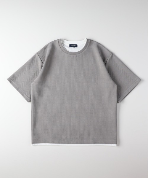 BACK NUMBER(バックナンバー)の「BACK NUMBER(バックナンバー)ジャガードフェイクレイヤード半袖Tシャツ(Tシャツ/カットソー・メンズ・ネイビー/ダークグレー/グレー・S/L/XL/M)」の13枚目の写真