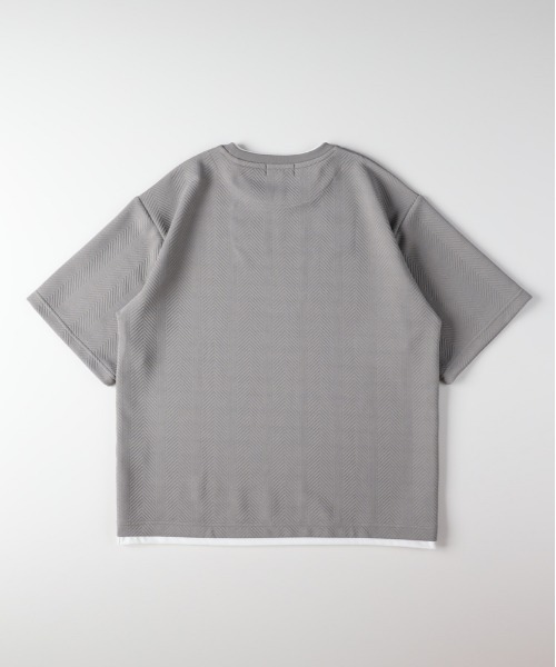 BACK NUMBER(バックナンバー)の「BACK NUMBER(バックナンバー)ジャガードフェイクレイヤード半袖Tシャツ(Tシャツ/カットソー・メンズ・ネイビー/ダークグレー/グレー・S/L/XL/M)」の14枚目の写真