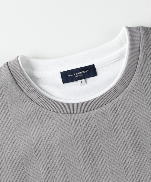 BACK NUMBER(バックナンバー)の「BACK NUMBER(バックナンバー)ジャガードフェイクレイヤード半袖Tシャツ(Tシャツ/カットソー・メンズ・ネイビー/ダークグレー/グレー・S/L/XL/M)」の15枚目の写真