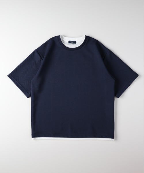 BACK NUMBER(バックナンバー)の「BACK NUMBER(バックナンバー)ジャガードフェイクレイヤード半袖Tシャツ(Tシャツ/カットソー・メンズ・ネイビー/ダークグレー/グレー・S/L/XL/M)」の21枚目の写真