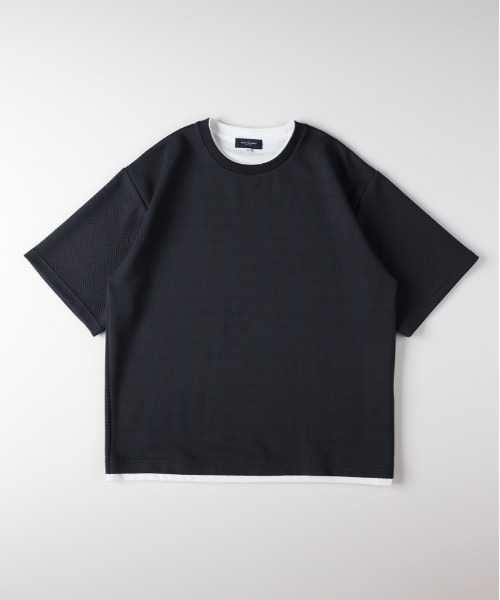 BACK NUMBER(バックナンバー)の「BACK NUMBER(バックナンバー)ジャガードフェイクレイヤード半袖Tシャツ(Tシャツ/カットソー・メンズ・ネイビー/ダークグレー/グレー・S/L/XL/M)」の22枚目の写真