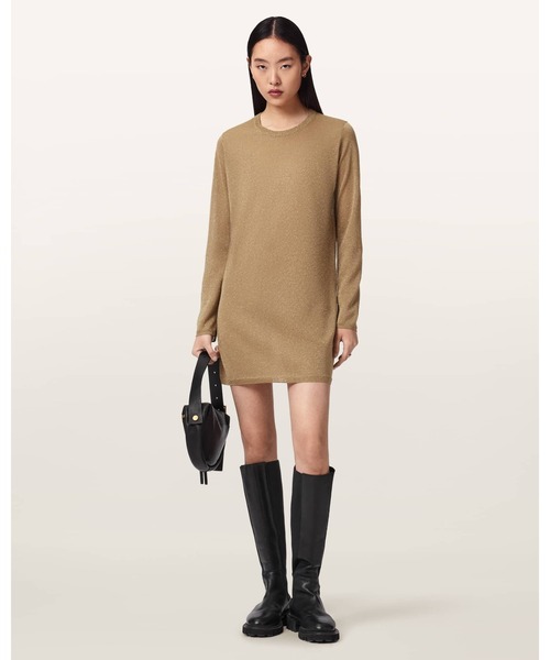 ALLSAINTS(オールセインツ)の「TILLII METALLIC LONG SLEEVE MINI DRESS | TILLII メタリック 長袖 ミニ ドレス・ワンピース(ワンピース・レディース・ゴールド・XS/S)」の1枚目の写真