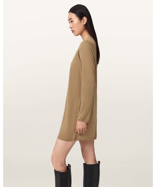 ALLSAINTS(オールセインツ)の「TILLII METALLIC LONG SLEEVE MINI DRESS | TILLII メタリック 長袖 ミニ ドレス・ワンピース(ワンピース・レディース・ゴールド・XS/S)」の7枚目の写真