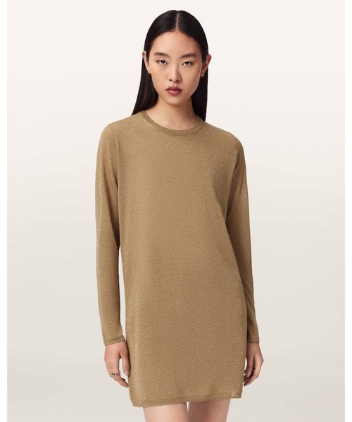 ALLSAINTS(オールセインツ)の「TILLII METALLIC LONG SLEEVE MINI DRESS | TILLII メタリック 長袖 ミニ ドレス・ワンピース(ワンピース・レディース・ゴールド・XS/S)」の5枚目の写真