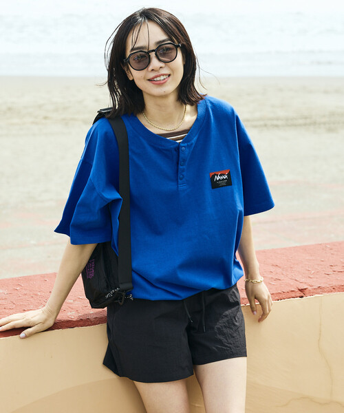 FREAK'S STORE(フリークスストア)の「NANGA × FREAK'S STORE/ナンガ 別注 裾スピンドル ヘンリーネックTシャツ(Tシャツ/カットソー・レディース・ブラック/ブルー/ホワイト・フリ-)」の8枚目の写真
