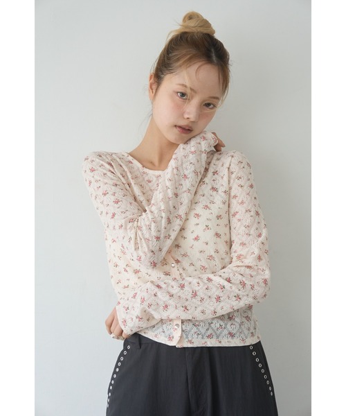 Smyeon(スミョン)の「Flower print sheer cardigan/花柄シアーカーディガン(カーディガン/ボレロ・レディース・ピンク/アイボリー・FREE)」の11枚目の写真