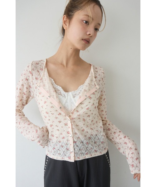 Smyeon(スミョン)の「Flower print sheer cardigan/花柄シアーカーディガン(カーディガン/ボレロ・レディース・ピンク/アイボリー・FREE)」の17枚目の写真