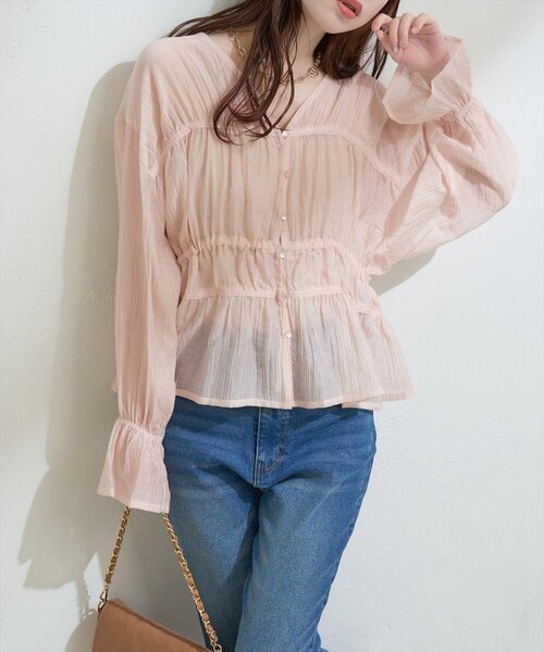 古着　シャーリング　スパンコール　シアーブラウス natural couture（ナチュラルクチュール）の「シャーリングセミシアー