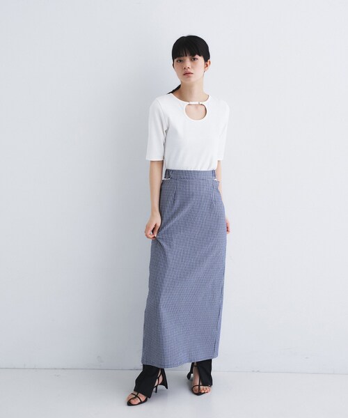 CODE A(コードエー)の「gingham check pencil skirt(スカート・レディース・ブラック系1/ネイビー系1・34/36)」の6枚目の写真