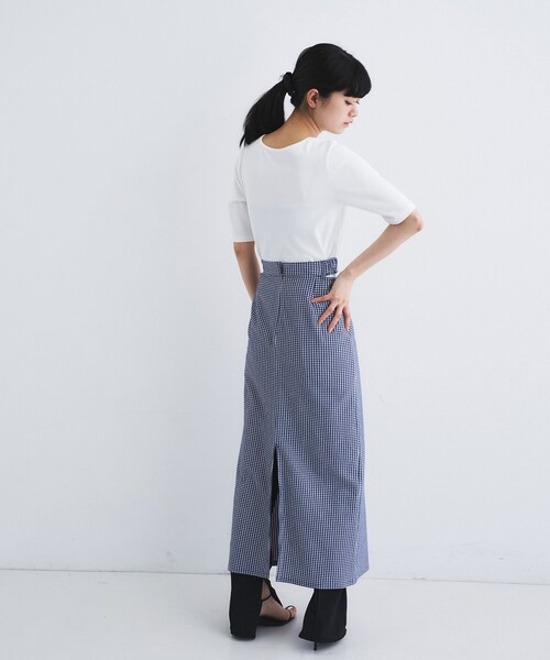 CODE A(コードエー)の「gingham check pencil skirt(スカート・レディース・ブラック系1/ネイビー系1・34/36)」の7枚目の写真
