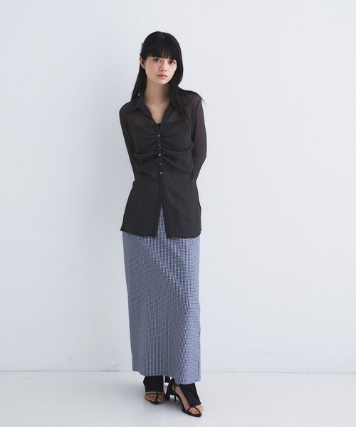 CODE A(コードエー)の「gingham check pencil skirt(スカート・レディース・ブラック系1/ネイビー系1・34/36)」の10枚目の写真