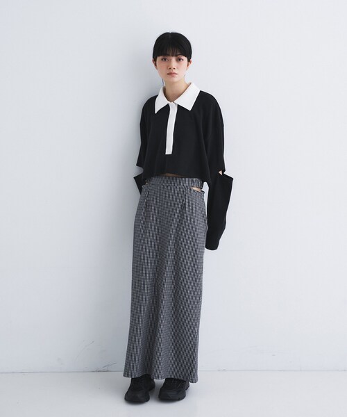 CODE A(コードエー)の「gingham check pencil skirt(スカート・レディース・ブラック系1/ネイビー系1・34/36)」の14枚目の写真