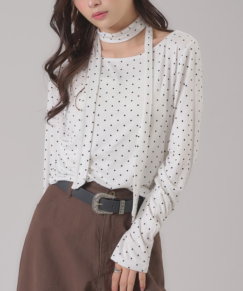apres jour mignon(アプレジュールミニョン)の「タイ付きドットトップス(その他トップス・レディース・ブラック/オフホワイト・フリー/LARGE)」の9枚目の写真