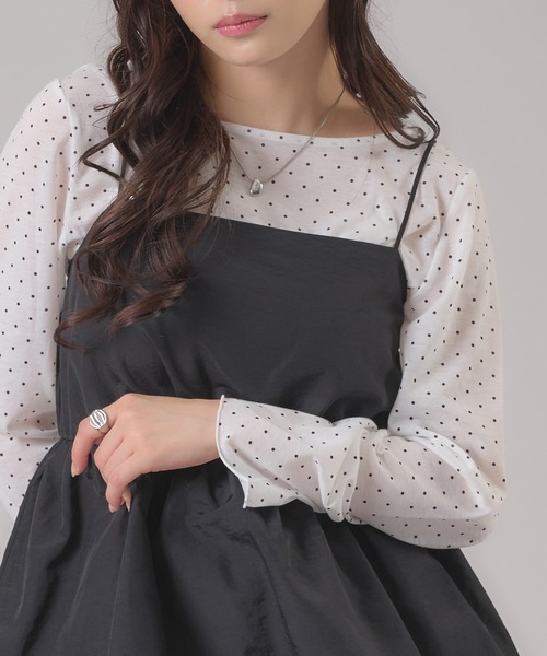 apres jour mignon(アプレジュールミニョン)の「タイ付きドットトップス(その他トップス・レディース・ブラック/オフホワイト・フリー/LARGE)」の4枚目の写真