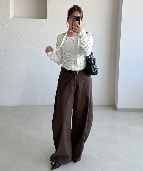 apres jour mignon(アプレジュールミニョン)の「タイ付きドットトップス(その他トップス・レディース・ブラック/オフホワイト・フリー/LARGE)」の6枚目の写真