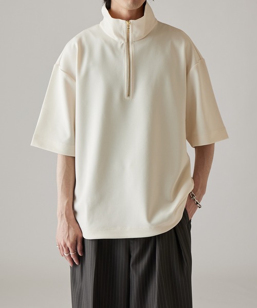 Lui's（ルイス）の「ジョーゼットハーフジップS/Sカットソー（Tシャツ/カットソー・メンズ・ネイビー/ホワイト/ブラック・FREE）」の2枚目の写真