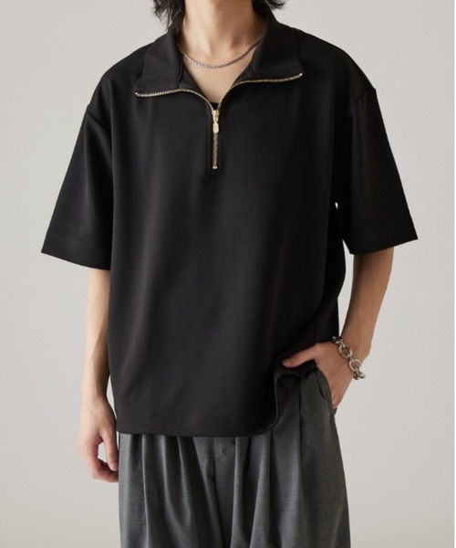 Lui's（ルイス）の「ジョーゼットハーフジップS/Sカットソー（Tシャツ/カットソー・メンズ・ネイビー/ホワイト/ブラック・FREE）」の3枚目の写真