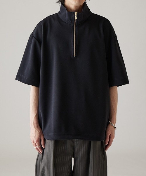 Lui's（ルイス）の「ジョーゼットハーフジップS/Sカットソー（Tシャツ/カットソー・メンズ・ネイビー/ホワイト/ブラック・FREE）」の14枚目の写真