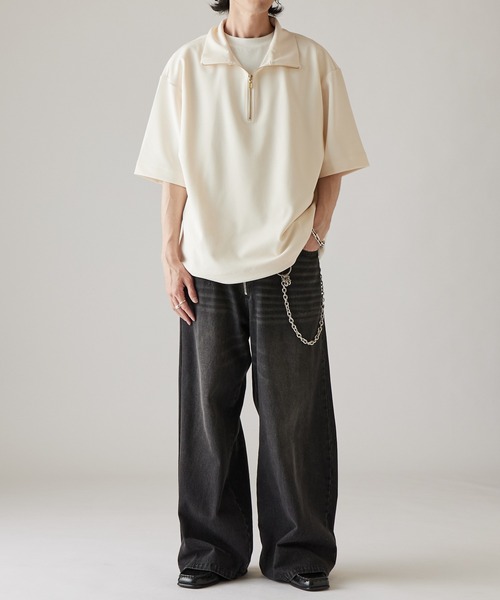 Lui's(ルイス)の「ジョーゼットハーフジップ半袖Tシャツ(Tシャツ/カットソー・メンズ・ネイビー/ホワイト/ブラック・FREE)」の17枚目の写真