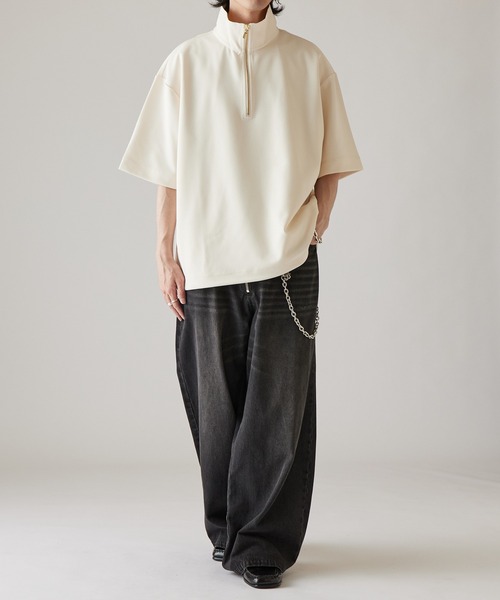 Lui's(ルイス)の「ジョーゼットハーフジップ半袖Tシャツ(Tシャツ/カットソー・メンズ・ネイビー/ホワイト/ブラック・FREE)」の18枚目の写真
