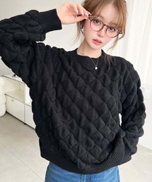 ベーシッククルーネックぽこぽこニットプルオーバー