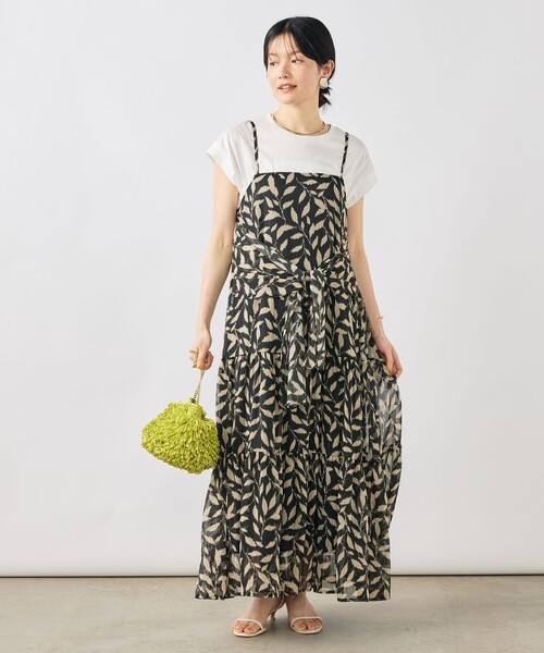 NOLLEY’S(ノーリーズ)の「【Import Fabric】ウォッシャブル楊柳リーフ柄ウエストリボンワンピース(ワンピース・レディース・グレー系その他/ブラウン系その他・38)」の7枚目の写真