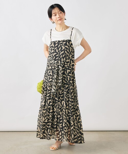 NOLLEY’S(ノーリーズ)の「【Import Fabric】ウォッシャブル楊柳リーフ柄ウエストリボンワンピース(ワンピース・レディース・グレー系その他/ブラウン系その他・38)」の6枚目の写真