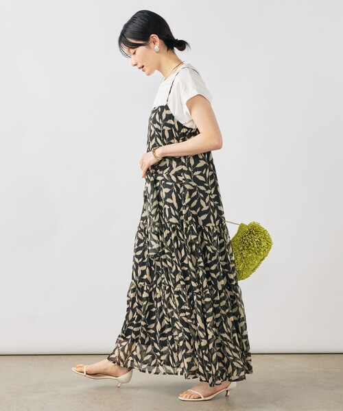 NOLLEY’S(ノーリーズ)の「【Import Fabric】ウォッシャブル楊柳リーフ柄ウエストリボンワンピース(ワンピース・レディース・グレー系その他/ブラウン系その他・38)」の5枚目の写真