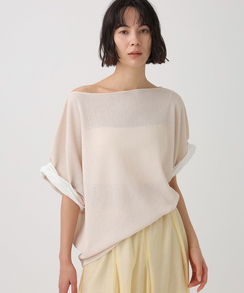 BABYLONE(バビロン)の「ワッフルロールアップTEE(Tシャツ/カットソー・レディース・ベージュ/ブラック・フリー)」の1枚目の写真